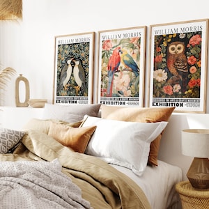 Bird William Morris Prints Set of 3 Exhibition Posters Animal Wall Art Owl Penguin Perrot PRINTED on Luxury Paper