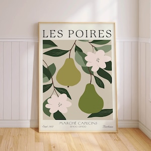 Vintage Pear Art Print, French Market Kitchen Decor, Les Poires Poster, Gift for Home PRINTED on Luxury Paper
