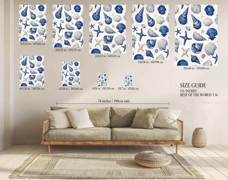 Blue Seashell Wall Art Nautical Beach Print Coastal Bathroom Decor ...