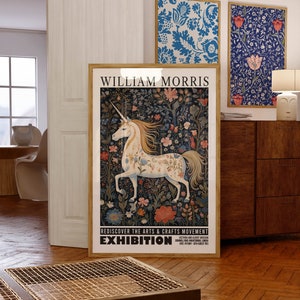 Cute Unicorn Print William Morris Exhibition Poster Animal Wall Art Flower Decor PRINTED on Luxury Paper