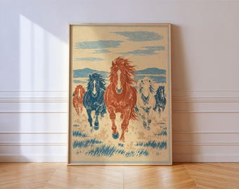 Wild Mustang Herd Desert Print, Western Horse Wall Art