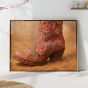 Floral Cowgirl Boot Wall Art Print, Western Rose Boot Close-Up Poster, Rustic Feminine Country Decor
