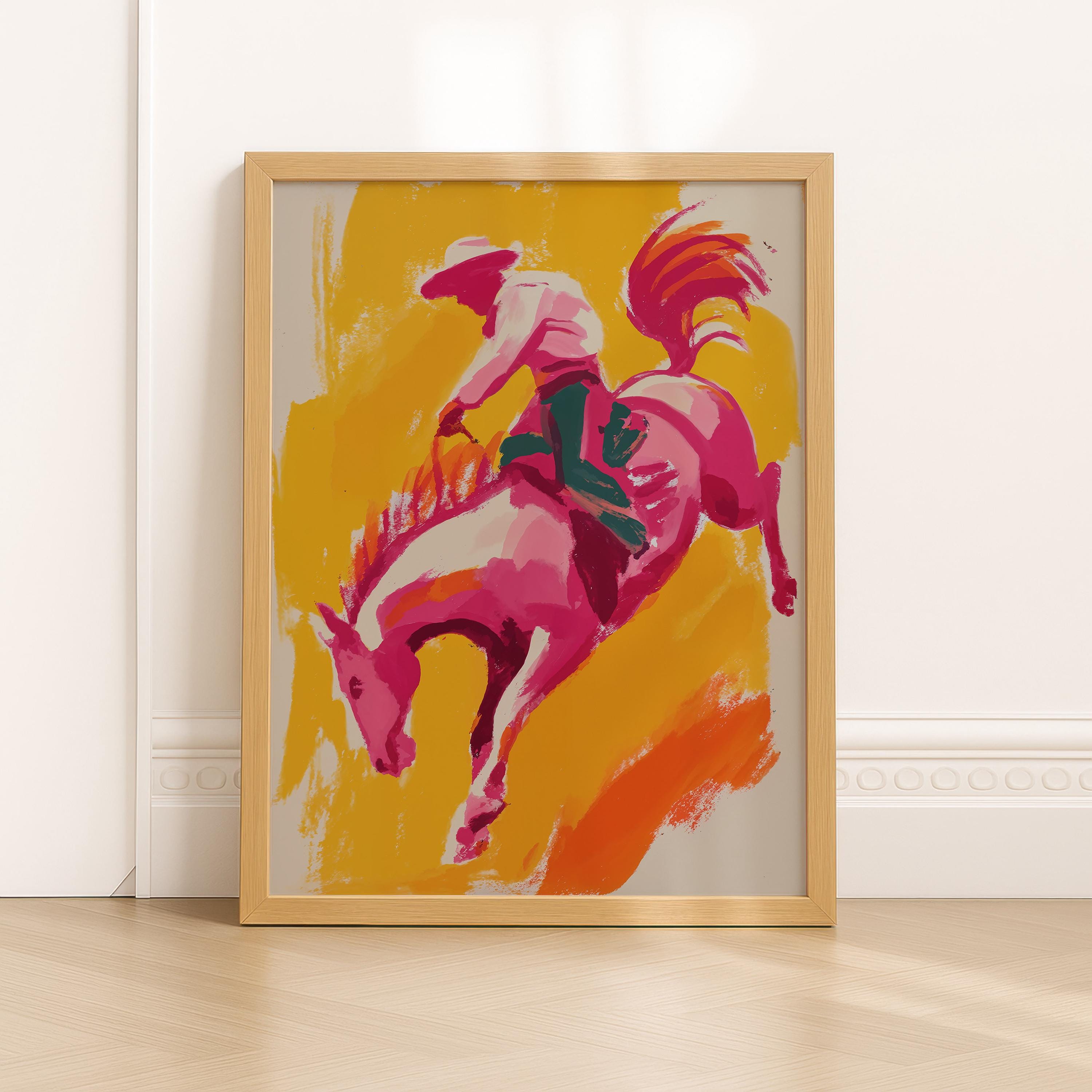 Bucking Bronco Art Print – Bold Pink Western Cowboy Wall Decor - Etsy