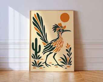Roadrunner Cowboy Hat Print, Green and Orange Desert Art