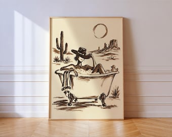 Cowgirl Bathtub Desert Print, Western Bathroom Wall Art