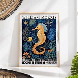 Seahorse Print, William Morris Style Marine Art Poster