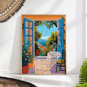 Mediterranean Window View Art Print - Matisse Inspired Landscape Wall Decor PRINTED on Luxury Paper