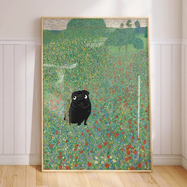 Funny Dog Print Gustav Klimt Poster Pug Art Garden Decor