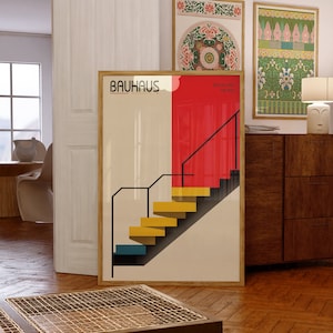 Bauhaus Stair Print Modernist Architecture Art Bold Graphic Poster Gift for Architects
