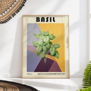 Basil Herbs Decorative Kitchen Print Bauhaus Poster Vintage Decoration
