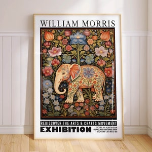 Elephant Print William Morris Exhibition Poster Animal Wall Art Flower Decor PRINTED on Luxury Paper