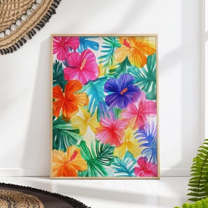 Tropical Flower Wall Art Colorful Hibiscus Print Bright Summer Decor