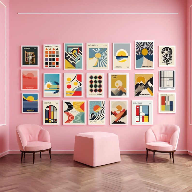 Set di poster Bauhaus di 133 stampe d'arte da parete stampabili di alta qualità pacchetto geometrico astratto minimalista moderno della metà del secolo / download digitale immagine 7