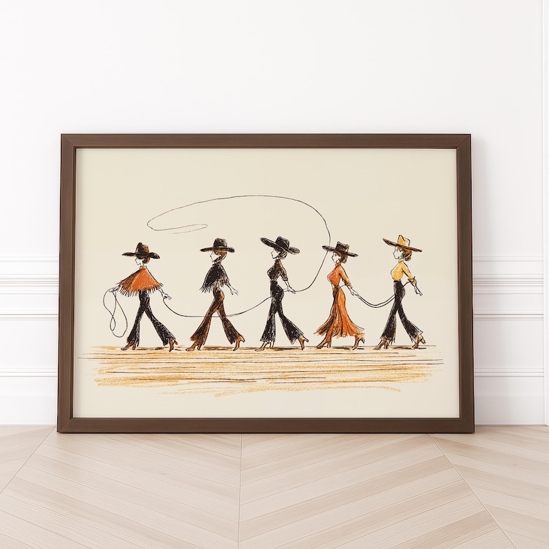 Line Dancing Cowgirls Art Print – Western Wall Art, Boho Cowgirl Decor image 10
