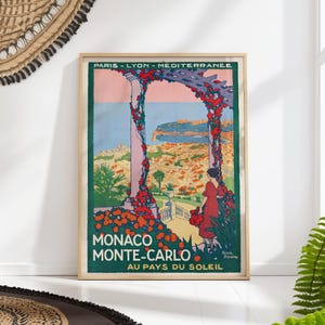 Monaco Monte Carlo Travel Poster - Vintage French Riviera Wall Art - Mediterranean Decor - Retro Travel Print - Colorful Landscape Poster