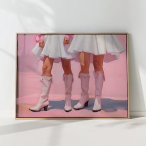 Vintage Pink Cowgirl Boot Print Preppy Wall Art PRINTED on Luxury Paper