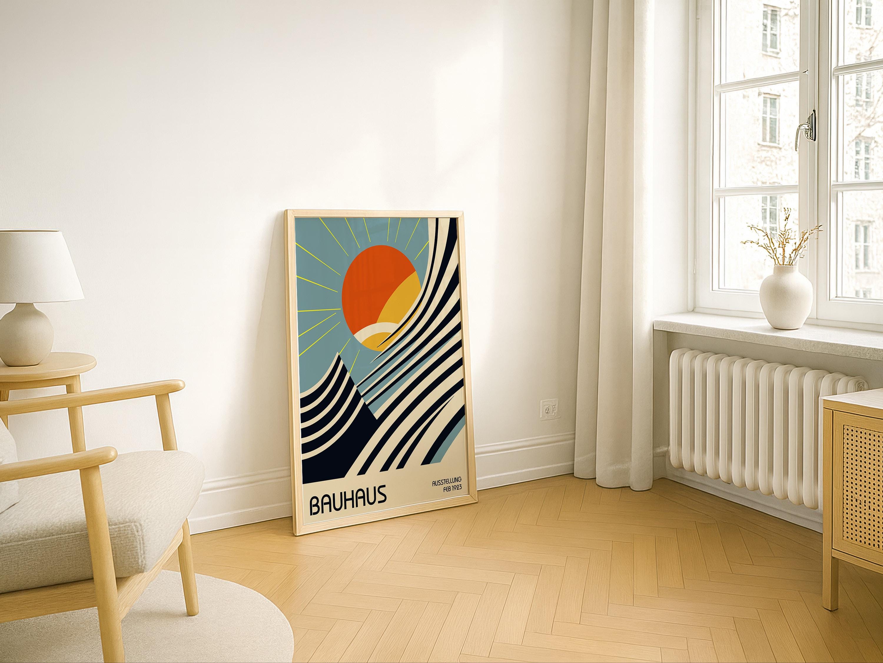 Bauhaus Waves Sun Poster: Mid Century Modern Geometric Art Print
