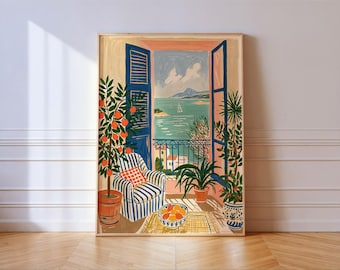 Matisse Coastal Window Print, Mediterranean Sea Wall Art