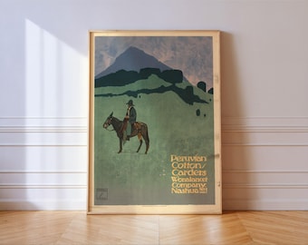 Hohlwein Peruvian Cotton Print: Vintage Horseman Mountain Western Wall Art