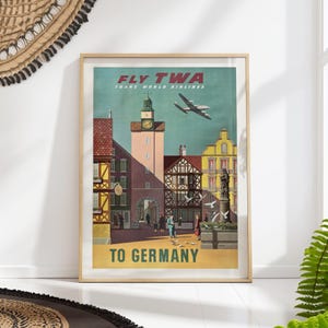 Germany Travel Poster - Airline Vintage Art Print - Retro Aviation Wall Decor
