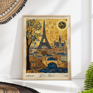 Paris Travel Art Print - Gustav Klimt Eiffel Tower Poster - Vintage City Wall Decor