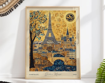 Paris Travel Art Print - Gustav Klimt Eiffel Tower Poster - Vintage City Wall Decor