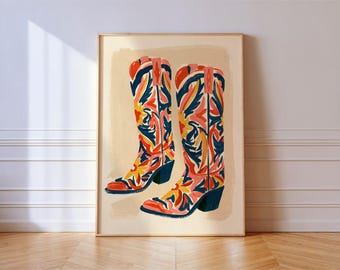 Colorful Cowgirl Boots Print, Matisse Style Western Wall Art