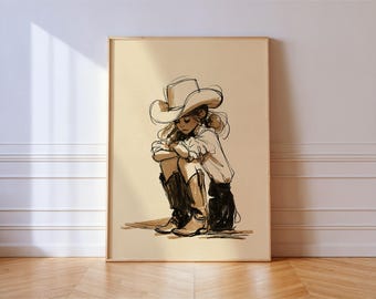Cowgirl Boots Print, Western Line Sketch Wall Art