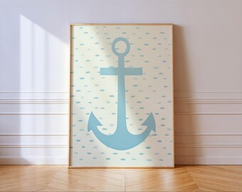 Pastel Blue Anchor Art Print - Nautical Boho Coastal Wall Decor Poster for Nursery