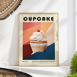 Cupcake Decorative Kitchen Print Bauhaus Poster Vintage Decoration