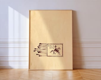 Giddy Up Darling Cowgirl Matchbox Print: Vintage Western Wall Art