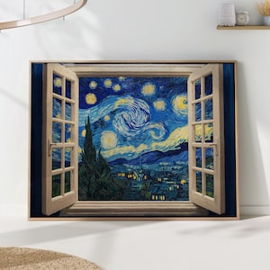 Starry Night Window Print - Van Gogh Inspired Wall Art - Dreamy Bedroom Decor