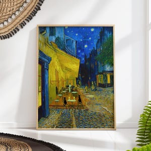 Cocktail Cafe Terrace Cat Art Print, Van Gogh Poster