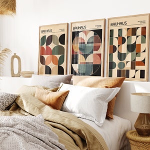 Set von 3 Vintage Terrakotta Bauhaus Poster Abstrakte druckbare Wandkunst