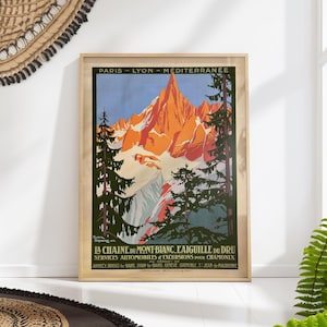 Vintage Chamonix Travel Poster Print, Mont Blanc French Alps, Retro Mountain Art Print