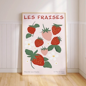 Vintage Strawberry Poster, French Market Fruit Print, Retro Kitchen Art, Gift for Foodies PRINTED on Luxury Paper