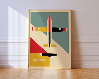 Bauhaus Airplane Poster,  Mid-Century Modern Plane Artwork, Kids Room Decor PRINTED on luxury paper