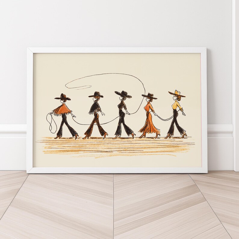 Line Dancing Cowgirls Art Print – Western Wall Art, Boho Cowgirl Decor image 11