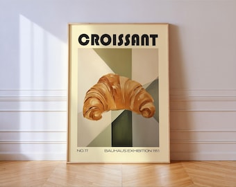 Retro Croissant Print: Bauhaus Kitchen Wall Art on Luxury Paper