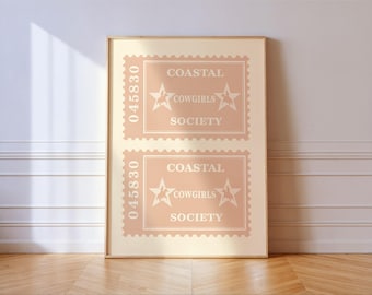 Coastal Cowgirls Society Stamp Print, Pink Western Wall Art