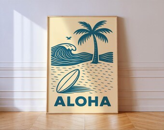 Aloha Surf Print – Vintage Island Wave Art Coastal Wall Decor