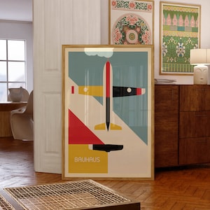 Bauhaus Airplane Poster,  Mid-Century Modern Plane Artwork, Kids Room Decor PRINTED on luxury paper