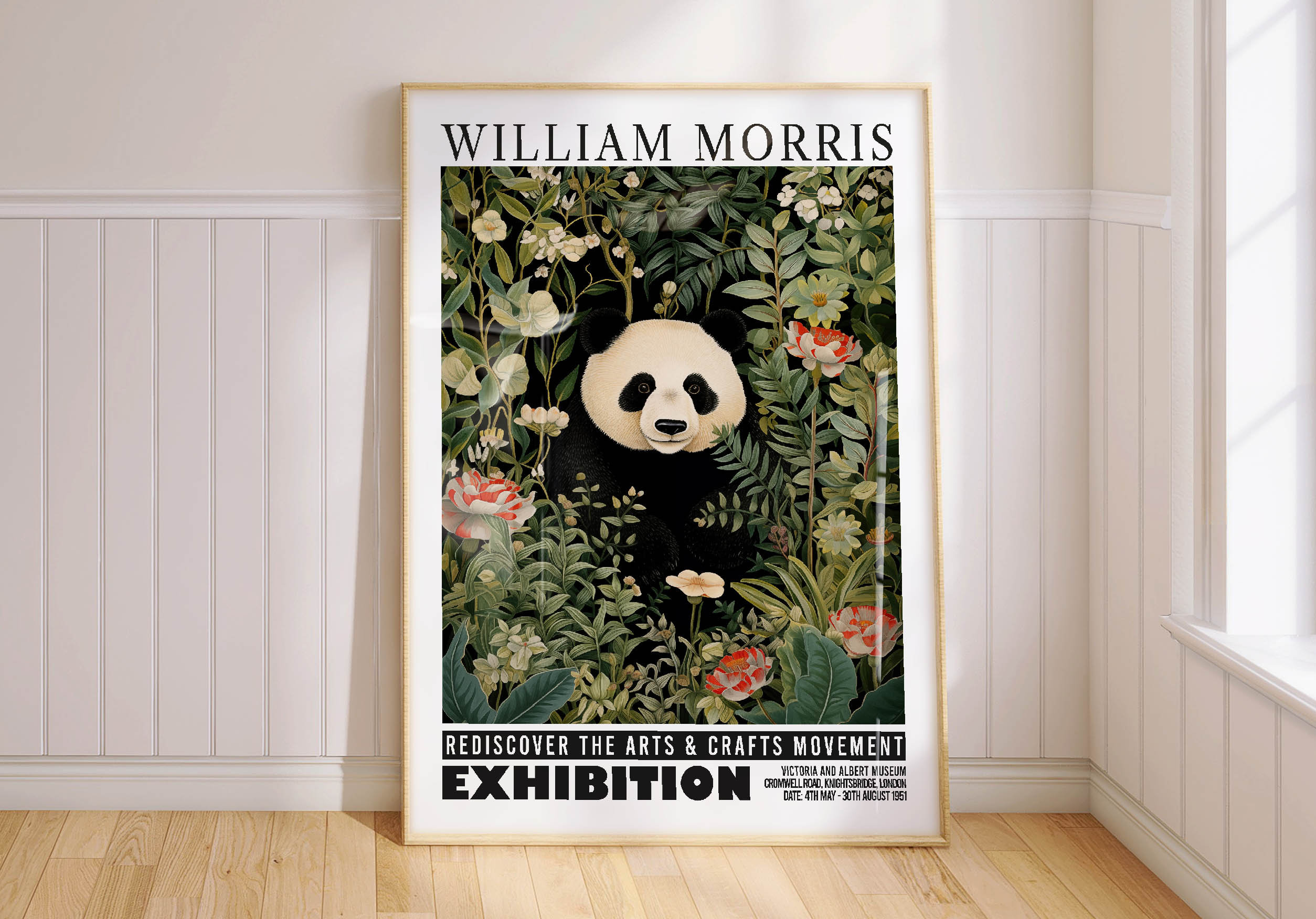 Panda Print William Morris Exhibition Poster Animal Wall Art Flower Decor PRINTED on Luxury Paper