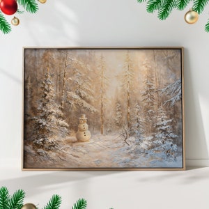 Winter Wonderland Snowman Print - Rustic Forest Landscape Wall Art PRINTED on Luxury Paper