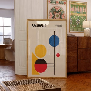 Bauhaus poster PRINTED on luxury paper |  mid century modern  minimalist abstract geometric wall art prints | Neon light cubist painting