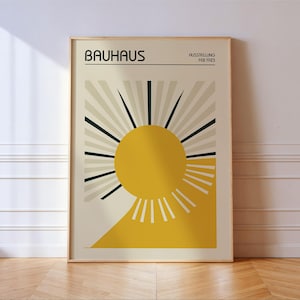 Bauhaus Solar Rays Poster, Art Deco Sunburst, Minimalist Yellow and Black Print, Unique Home Decor Gift