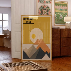Bauhaus Exhibition Poster Abstract Mountain Sun Print Modernist Wall Art Gift for Nature Lovers