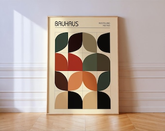 Bauhaus Mosaic Print: Abstract Geometric Earth Tones, Modernist Home Decor