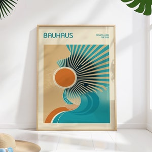 Sun Waves Bauhaus Print: Mid Century Coastal Art