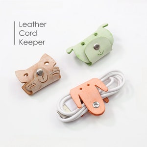 Leather Cord Keeper Cute Cord Wrap Cat lover Gift Headphone Cord Organizer Cable Holder Earphone Winder